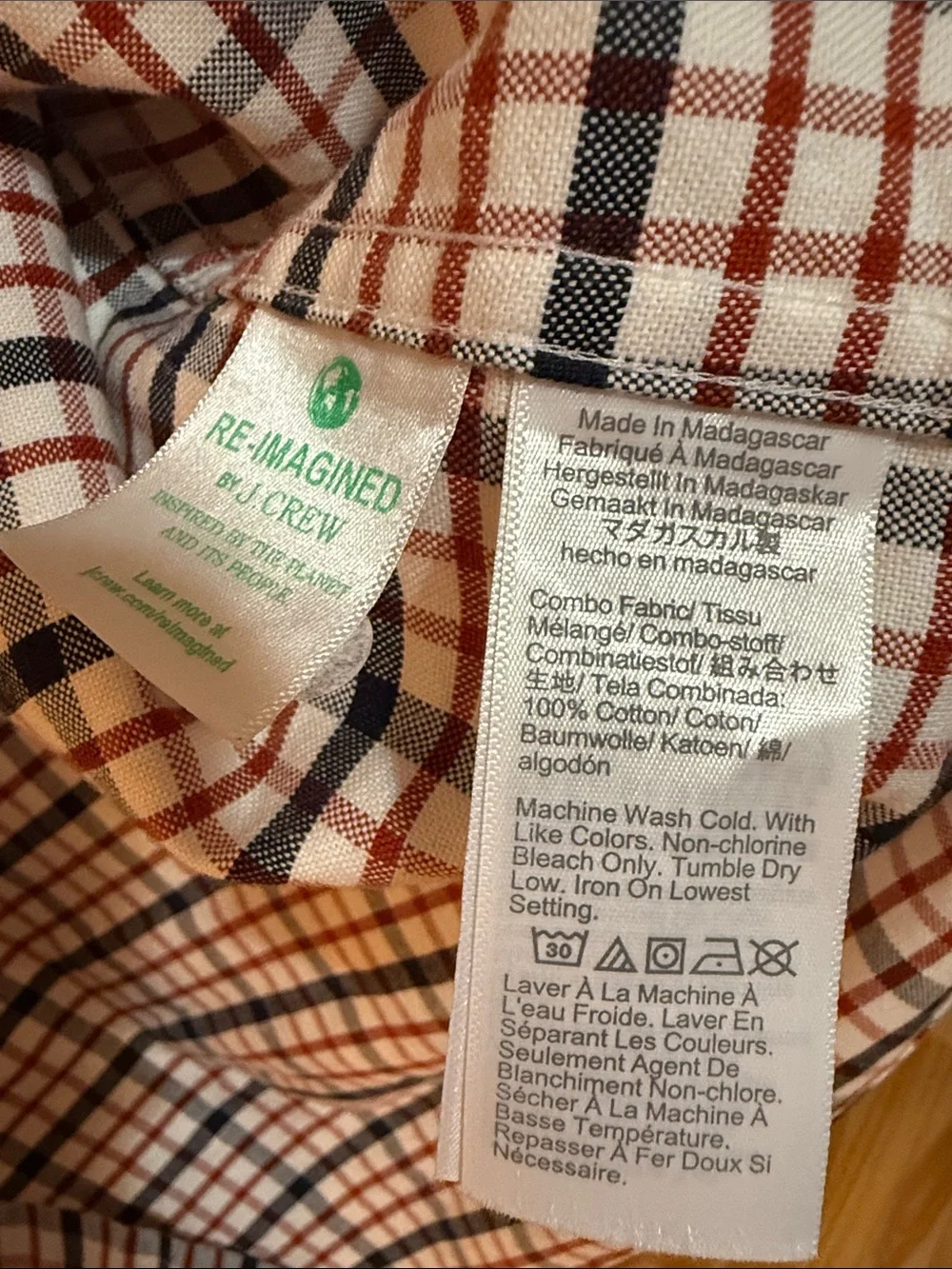 J.Crew Men’s Slim Fit Plaid Button Down Shirt Red Navy Cream AS887